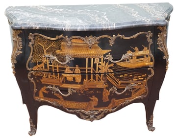ANTIQUE CHINOISERIE BOMBE CHEST