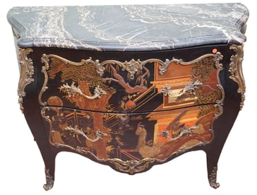 ANTIQUE CHINOISERIE BOMBE CHEST