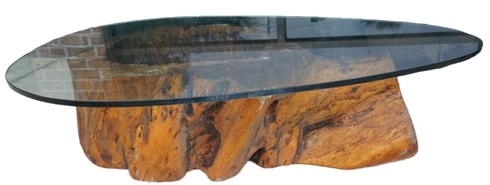 NATURAL ROOT WOOD TABLE WITH GLASS TOP