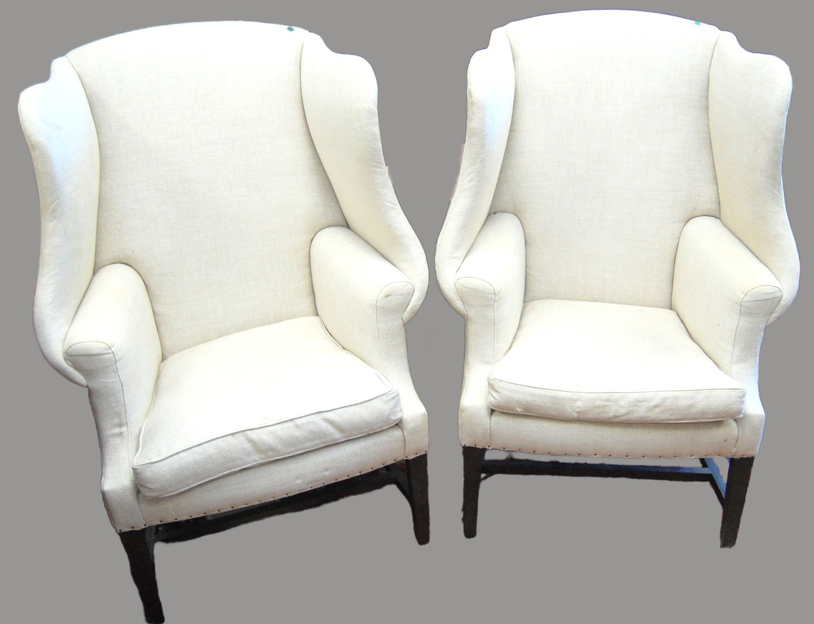 PAIR OF HIGH BACK CREAM UPHOLSTERED ARMCHAIRS (1 of 5)