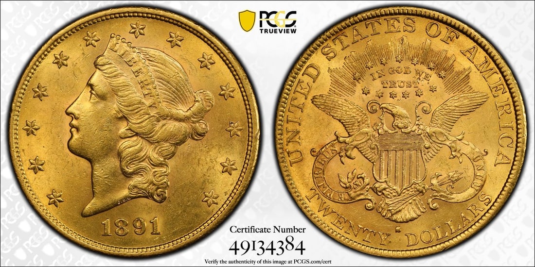 1891-S Liberty Head $20 Gold Double Eagle (1 of 1)