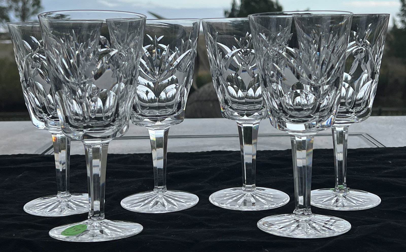 6 PC ASHLING BY WATERFORD WINES: 6PC Ashling by Waterford Wine Glasses with brilliant clarity and intricate cut patterns. Each glass measures 6.80" tall; shipping weight 8lbs+. A classic addition to any crystal collection.