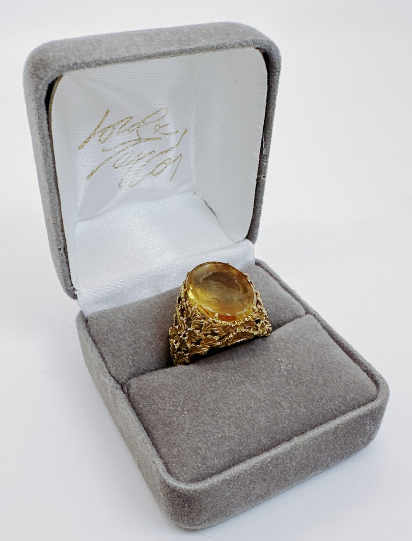 18KT GOLD CARVED CITRINE RING (1 of 5)