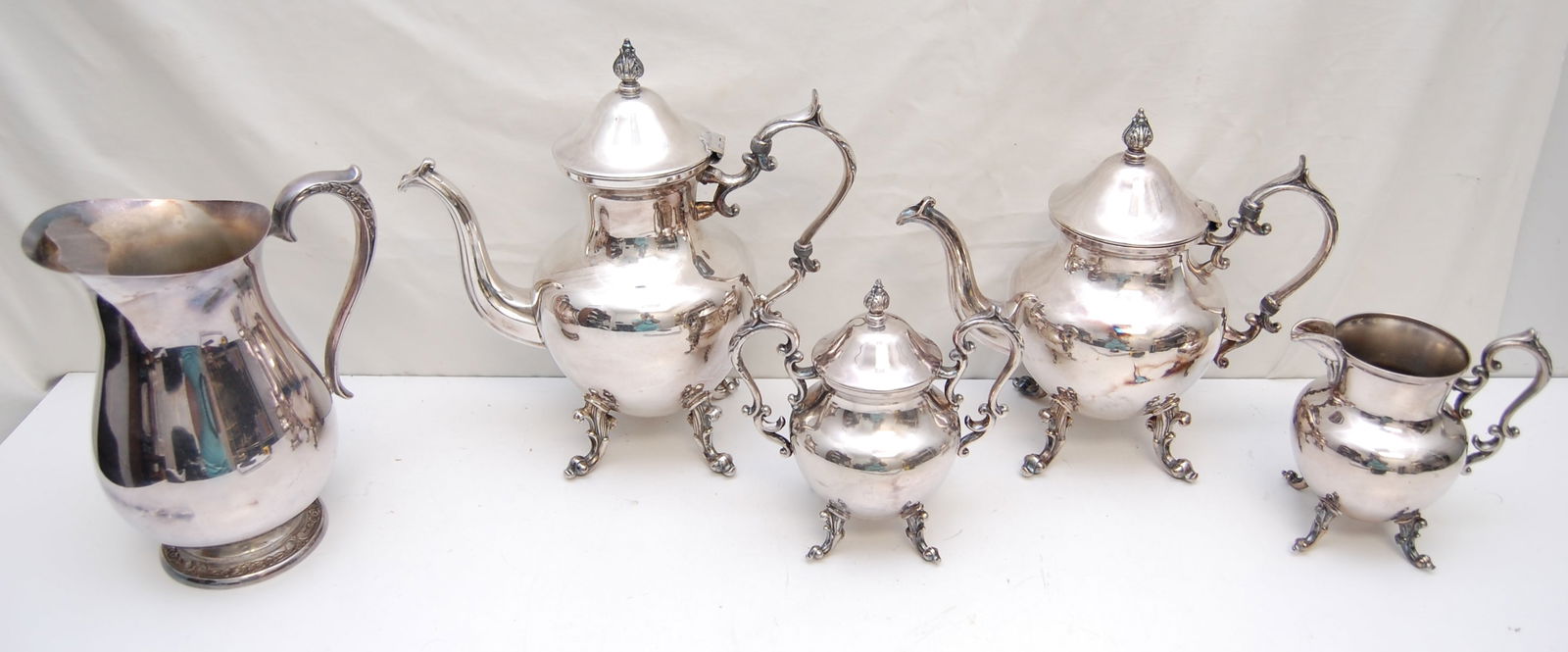 SILVER PLATE TEA SET & PITCHER (1 of 5)
