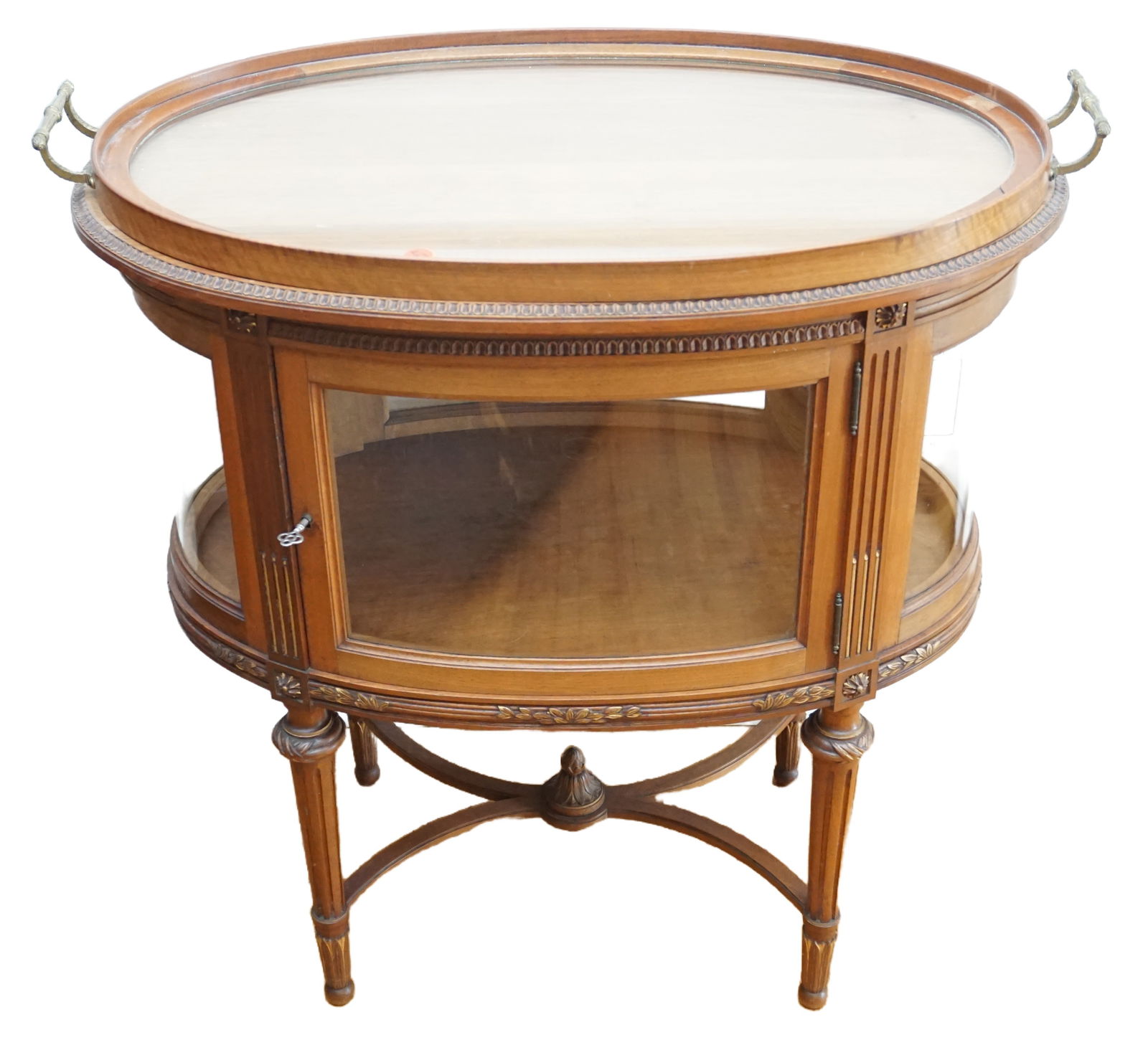 VINTAGE OVAL BUTLER'S TABLE WITH GLASS DISPLAY (1 of 10)