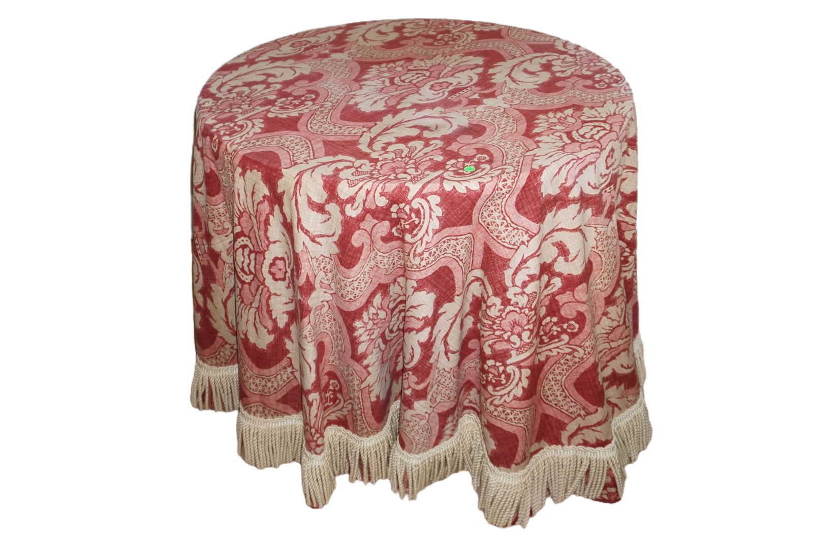 ROUND TABLE WITH RED UPHOLSTERED TABLECLOTH (1 of 3)