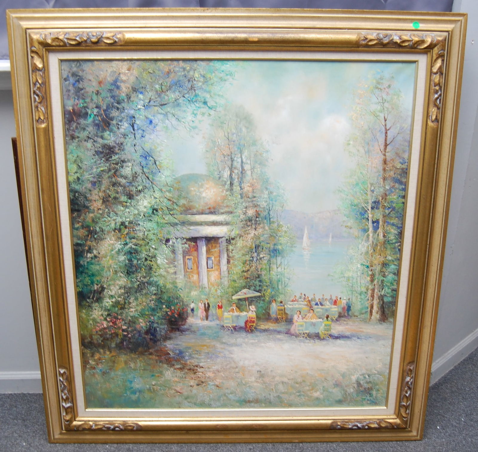 LARGE LAKESIDE OIL ON CANVAS- J. COLLET (1 of 7)