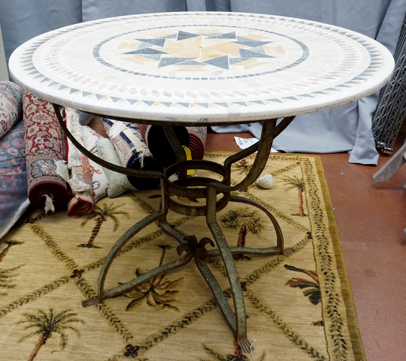 ROUND FAUX STONE TABLE ON METAL BASE (1 of 7)