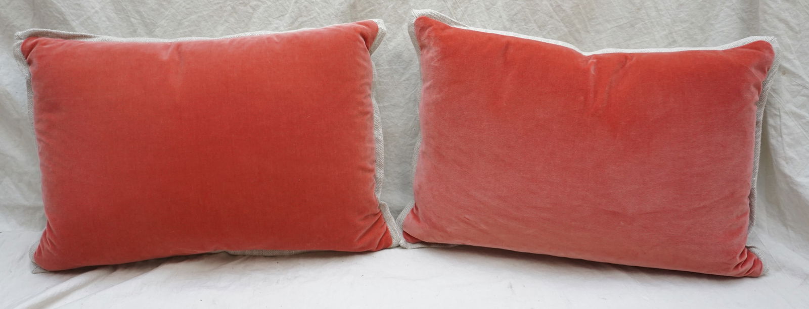 PAIR DOWN THROW PILLOWS RED & BEIGE (1 of 3)