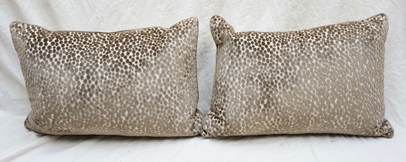 PAIR SPOTTED/BEIGE DOWN THROW PILLOWS (1 of 6)