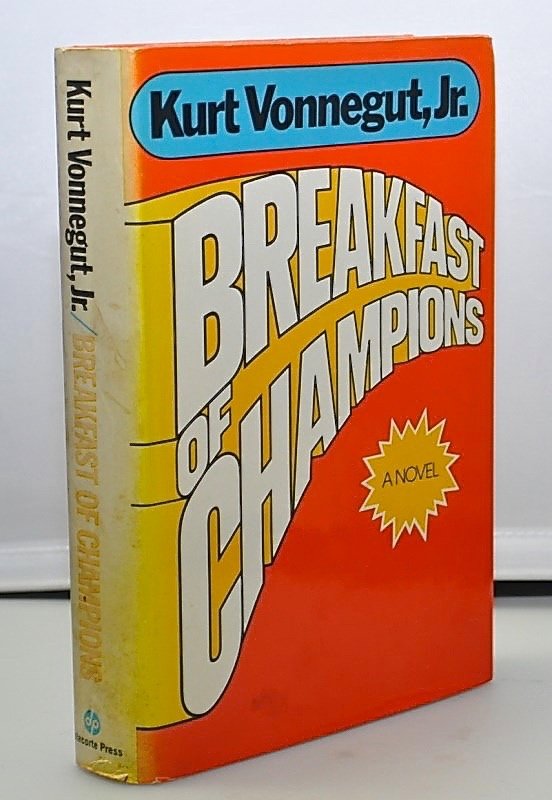 KURT VONNEGUT SIGNED FIRST EDITION 1973 BREAKFAST OF: Signed Kurt Vonnegut Jr. 1973 First Edition Breakfast of Champions. Delacorte Press/Seymour Lawrence, 1973, 1973. Original orange cloth, titles to spine in black and gilt and front board in gilt, blac