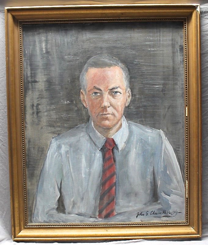 PORTRAIT BY JOHN SPENCER CHURCHILL (1909-1992): Original Portrait 1969 of Mr. Clarke Simonds of Providence RI painted by John Spencer Churchill (1909-1992). Signed and dated by the artist. John Spencer Churchill was Winston Churchill's brother Jack