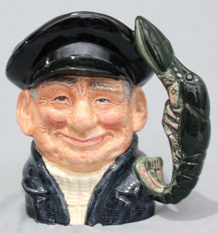 LARGE ROYAL DOULTON LOBSTER MAN CHARACTER TOBY JUG: Large Vintage Royal Doulton The Lobster Man Character Jug 1967 D6617. Designed by David Biggs.Approx 7 1/2" tall. Good condition.Provenance: Hilton Head SC Estate. Royal Doulton made Toby jugs in the 