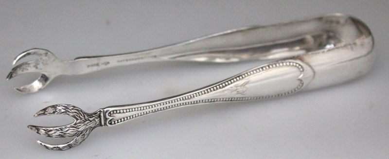 CHARLESTON SC COIN SILVER CLAW HAYDEN & WHILDEN TONGS: A very rare, Fine Large pair of Charleston South Carolina Coin Silver Claw Foot Tongs. From an old Charleston, SC family. Made by the accomplished firm of Augustus Hayden and William G. Whilden, Charl