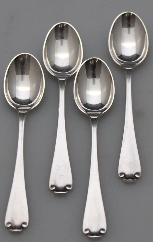 4 PC TIFFANY STERLING DEMITASSE SPOONS - FLEMISH 1911: Four Tiffany Sterling Silver Demitasse Spoons in the 1911 Flemish Pattern. Each Spoon measures 4. 64 Grams total weight. PROVENANCE: The Estate of noted NYC attorney, author and well known political a