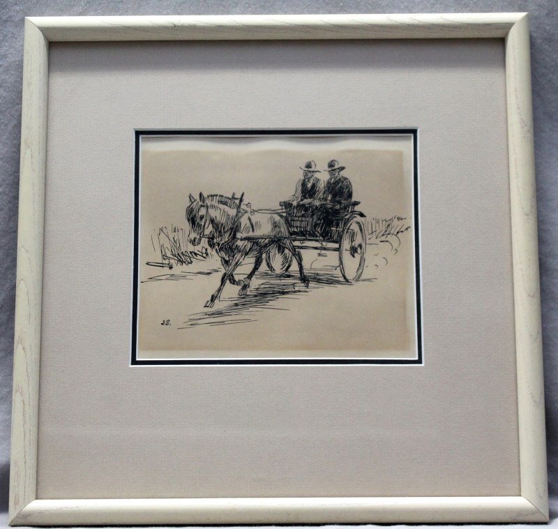 JOHAN BULL ORIGINAL PEN & INK NEW YORKER c.1930: Framed original pen and ink by Johan Bull c. 1930. New Yorker Staff Illustrator. Given to his friend and colleague, R. John Holmgren, in the 1930s. PROVENANCE: The Estate of R. John Holmgren. Born in