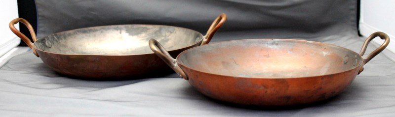 2 ANTIQUE COPPER PANS - AUG. DANNHAUER: 2 Antique Copper Pans, Late 19th c. Manufactured by Aug. Dannhauer, Chaudronnier, Geneve - known to have been a student of Carl Deffner in Esslingen and to have been the manufacturer of many Carl Deff