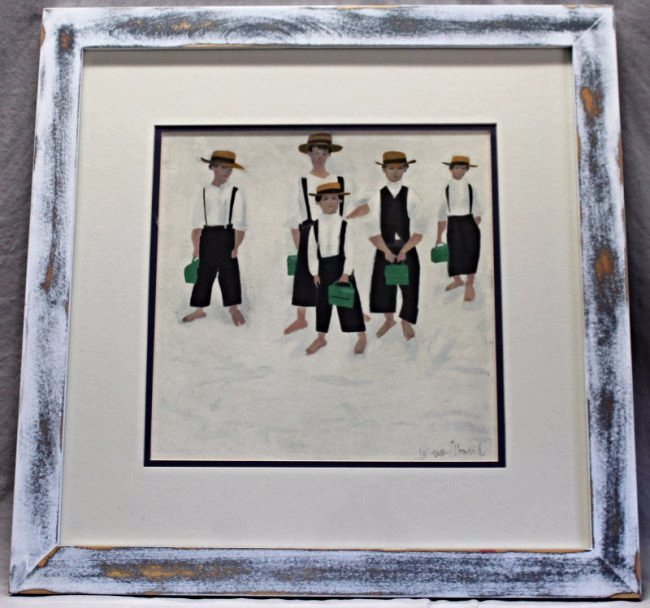 RICHARD E. HOWARD AMISH CHILDREN: Richard E. Howard (American, 1912-1996), "Amish Children with Lunch Boxes", original gouache on paper, signed, framed. 13" x 13" (sight). Condition: good, not examined out of frame.- In Frame- 23" x 2