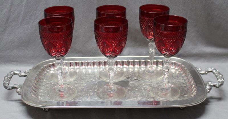 6 RUBY WINES + EALES SHEFFIELD SILVER TRAY (1 of 10)