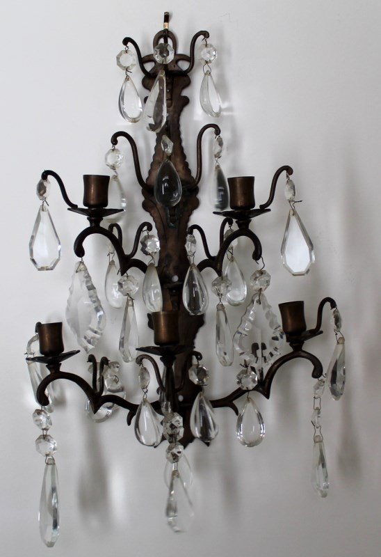 2 ANTIQUE ITALIAN BRONZE AND CRYSTAL SCONCES (1 of 9)