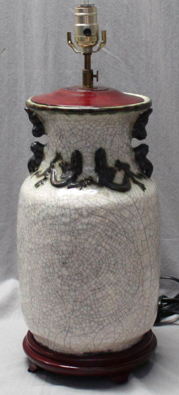ANTIQUE QING DYNASTY CRACKLE GLAZE FOO & DRAGON LAMP (1 of 10)