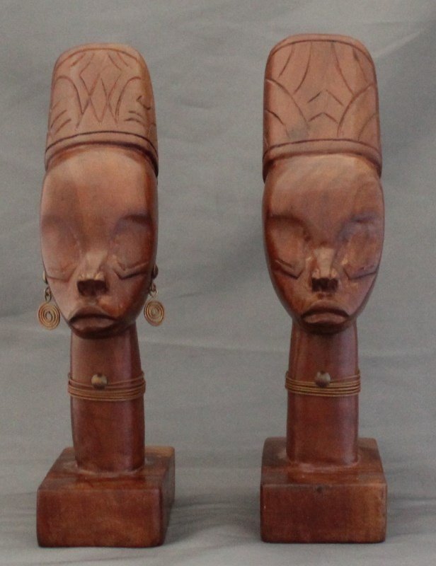 2 MID CENTURY CARVED AFRICAN TRIBAL BUSTS (1 of 5)