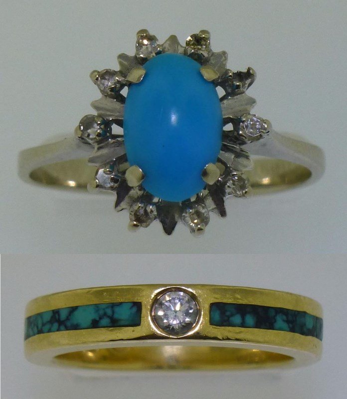 2 PC ESTATE 14K TURQUOISE DIAMOND RINGS (1 of 10)