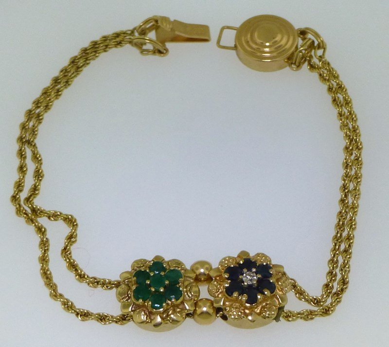 ESTATE 14k SLIDE BRACELET EMERALDS / SAPPHIRES (1 of 5)