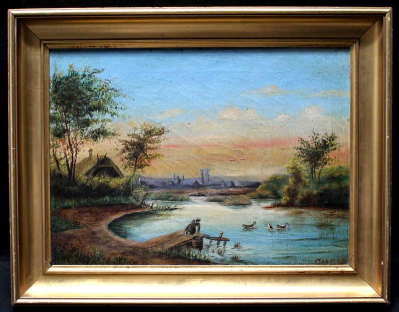 ORIGINAL OIL 1880 LAKESCAPE W FARM (1 of 9)