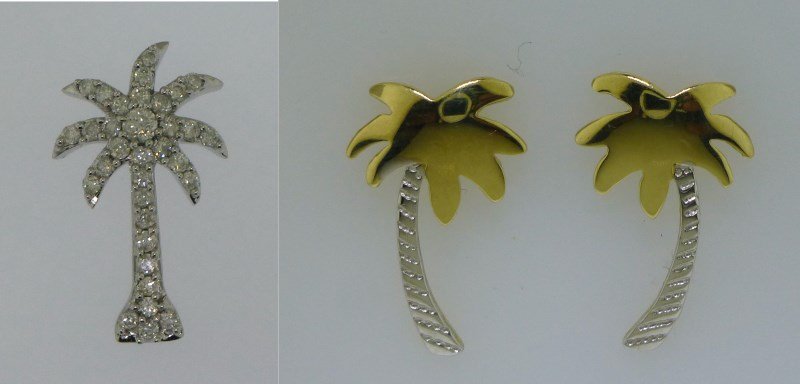 14k GOLD & DIAMOND PALMETTO TREE PENDANT+  EARRINGS (1 of 8)