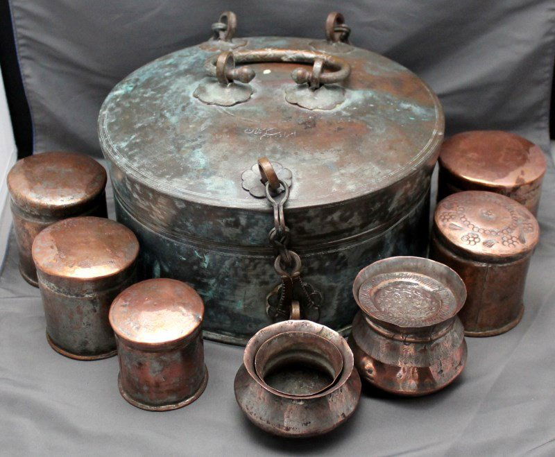 ANTIQUE ORNATE COPPER & BRASS SPICE BOX (1 of 10)