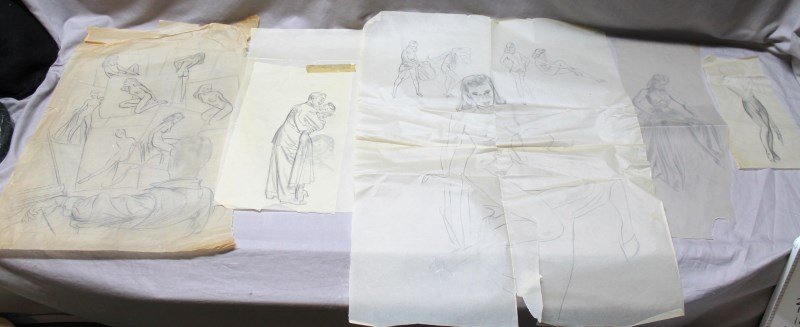5 R. JOHN HOLMGREN (1897- 1963) ILLUSTRATION STUDIES: Five Original R. John Holmgren 1930s & 1940s pencil on tracing paper preparatory studies for his illustration. There is A Psyche Nymph from his client White Rock and Nudes as well. Weight to ship 2 pd