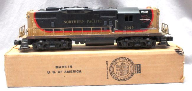 LIONEL TRAINS NORTHERN PACIFIC GP-9 DIESEL No. 2349: The 2349 Northern Pacific GP9 diesel was a quality road switcher which Lionel produced for two years in 1959-60. Many consider this diesel as the most attractive and prototypically accurate paint sche