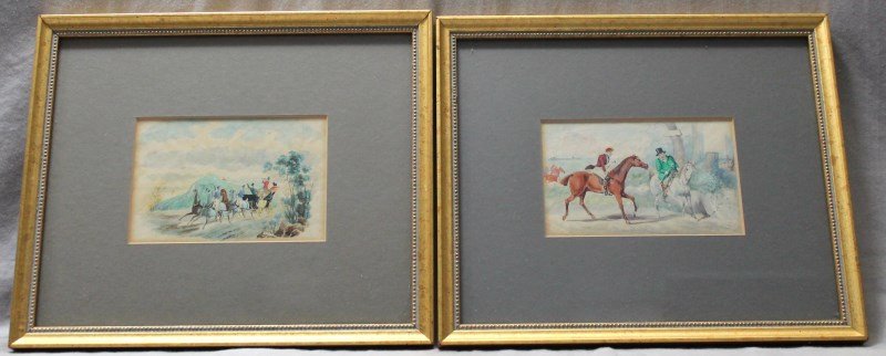 2 ENGLISH EQUESTRIAN ORIGINAL 19th c. WATERCOLORS (1 of 7)
