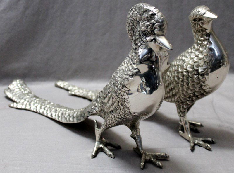 PAIR OF SILVER PLATE PHEASANTS FOR TABLE (1 of 8)