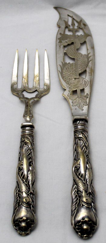 PAIR OF FRENCH SILVERED FISH SERVERS 19th c. (1 of 7)