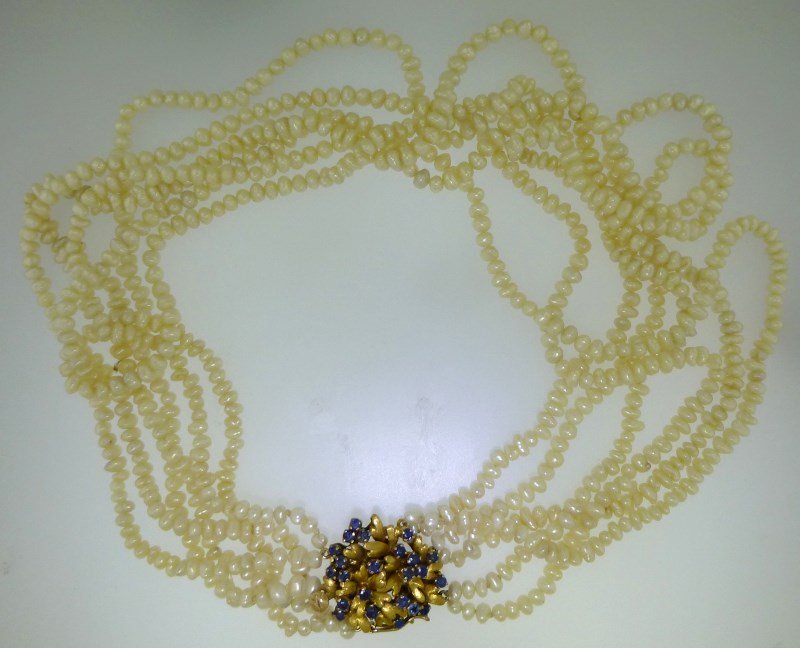 MULTI STRAND PEARL NECKLACE WITH SAPPHIRE CLASP (1 of 6)
