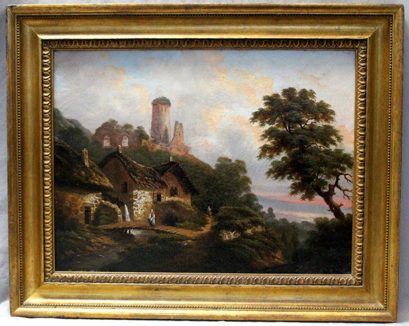 ENGLISH OIL ON CANVAS MILL AND CASTLE (1 of 7)