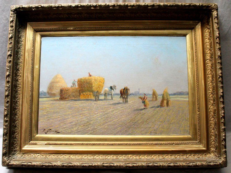 ANTIQUE FRAMED CONTINENTAL OIL HAY HARVEST - FINCK (1 of 9)