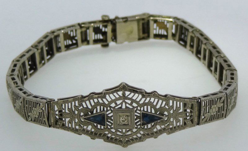 ESTATE ART DECO 10K DIAMOND BRACELET (10.5 GRAMS) (1 of 8)
