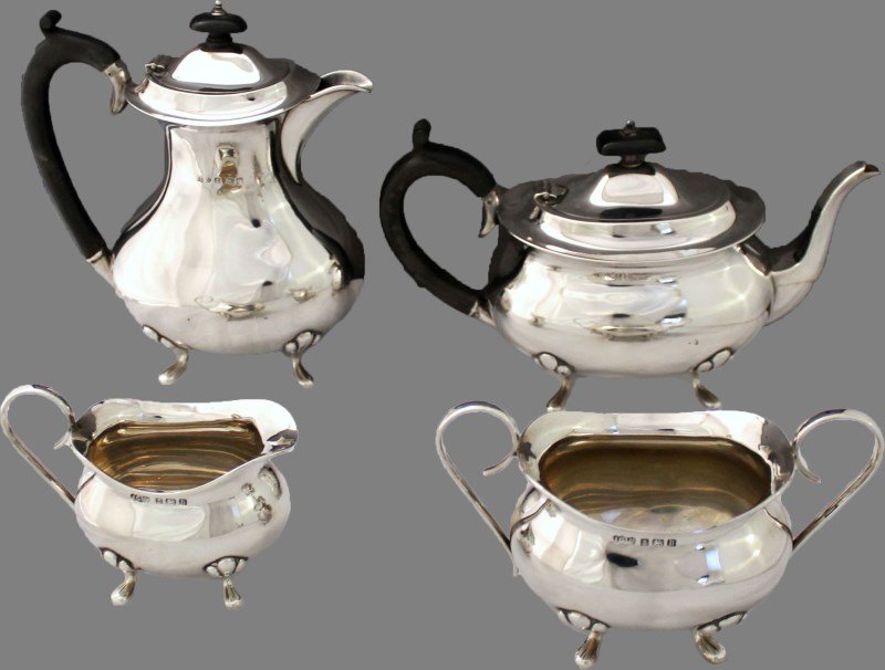 ENGLISH STERLING 4 Pc TEA SERVICE c. 1926 (1 of 10)