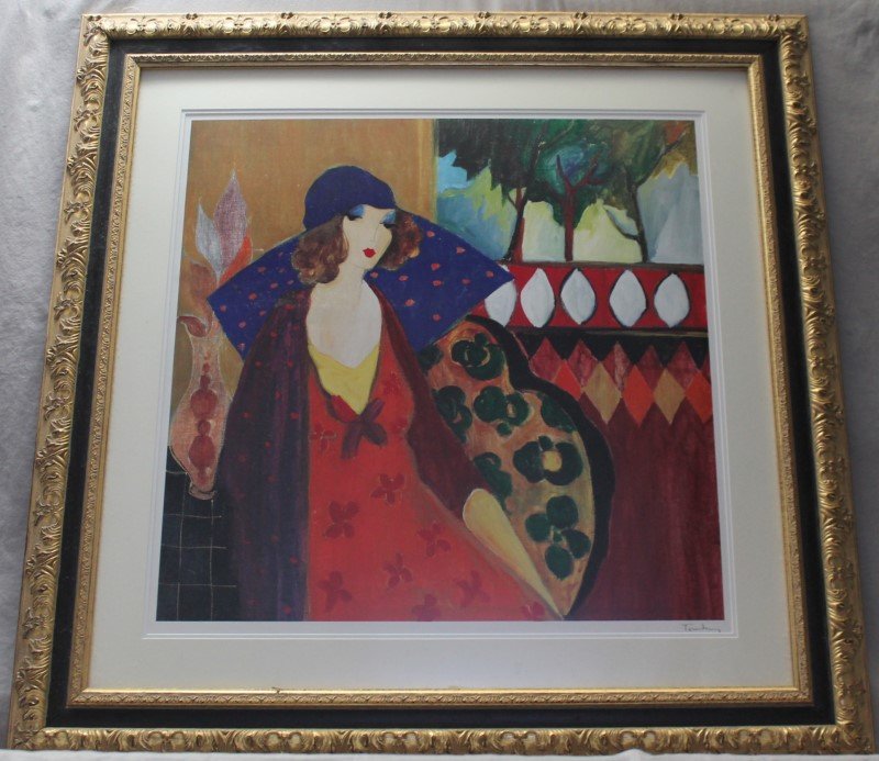 ITZCHAK TARKAY INDIGO CHAPEAU SERIOLITHOGRAPH: Itzchak Tarkay (1935-2012) Indigo Chapeau Seriolithograph Iin color on paper. Signed in the plate. Come with the Certificate of Authenticity from the Park West Gallery, Registration number 132149. Pro