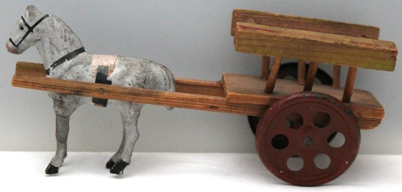 WOOD HAY WAGON WITH PAPIER MACHE HORSE (1 of 9)