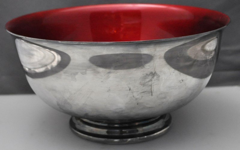 LARGE REED & BARTON RED ENAMEL BOWL (1 of 5)