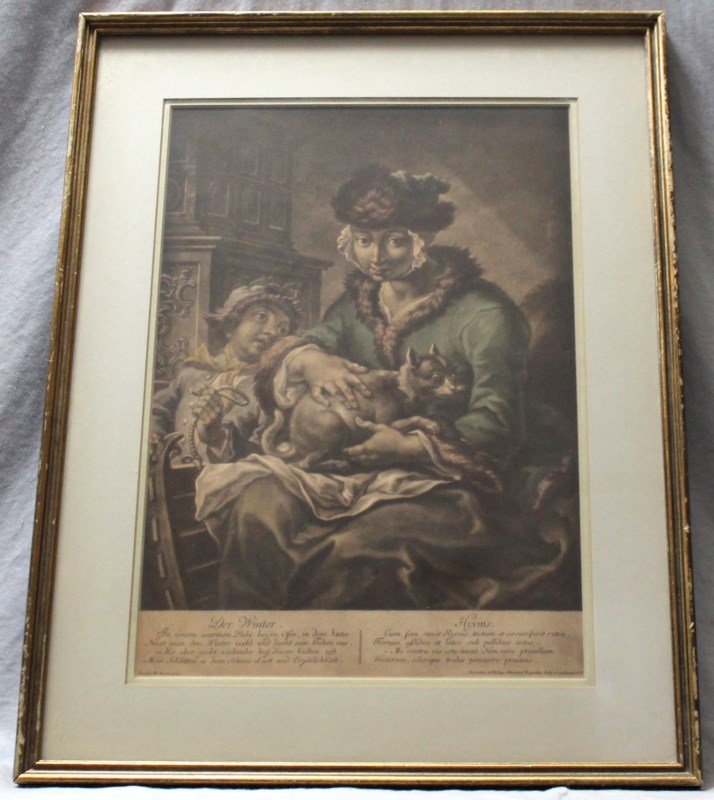 19th C. DER WINTER WITH CAT ENGRAVING (1 of 7)