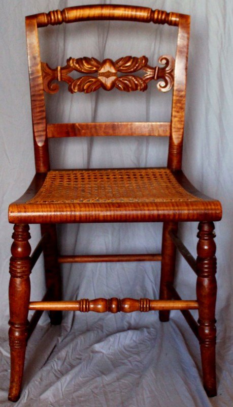 4 AMERICAN 19th c. FIGURED MAPLE CANED CHAIRS (1 of 7)