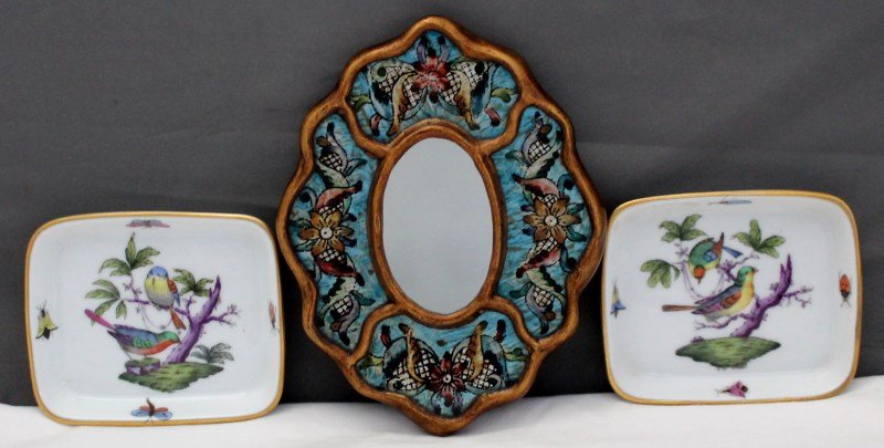 3 PC HEREND Nuts  ROBERT WEISS REVERSE PAINTED MIRROR (1 of 7)