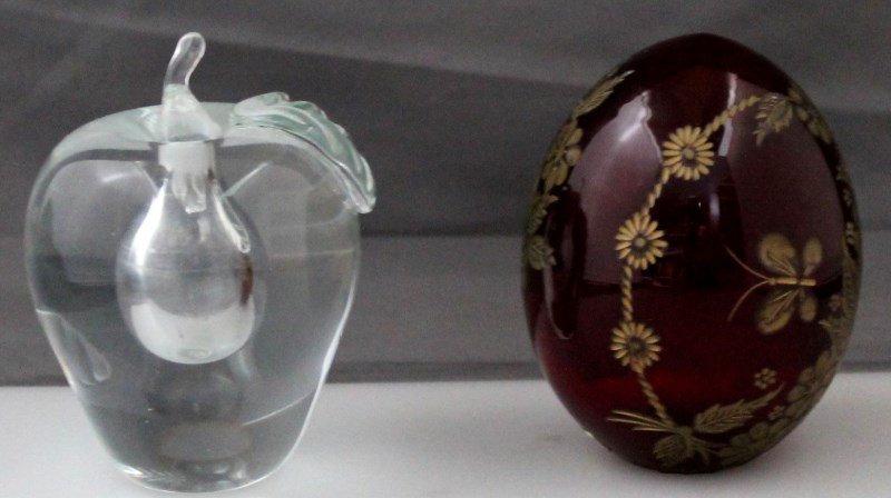 2 pc FABERGE RUBY GOLD ETCHED EGG - APPLE PERFUME (1 of 8)