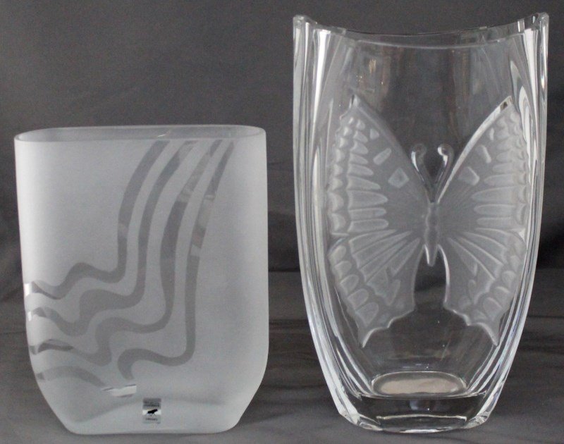 2 pc ALGHULTS GLASBRUK SWEDEN & BUTTERFLY GLASS VASES (1 of 9)