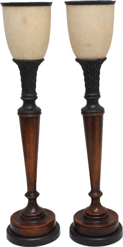 PAIR OF MAHOGANY BRONZE TABLE LAMPS (1 of 5)